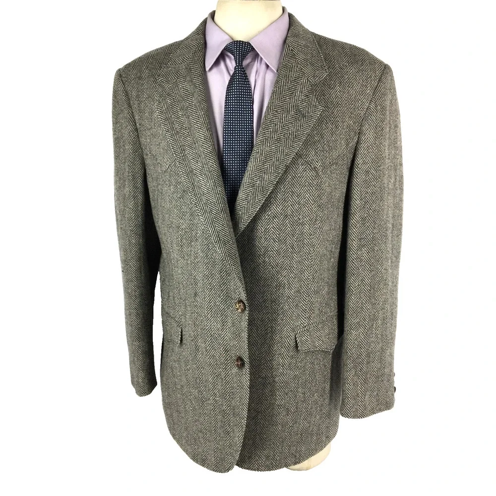 44L Farah Western Wear Vintage 2 Bttn Wool Tweed Blazer Sport Coat Heather Gray